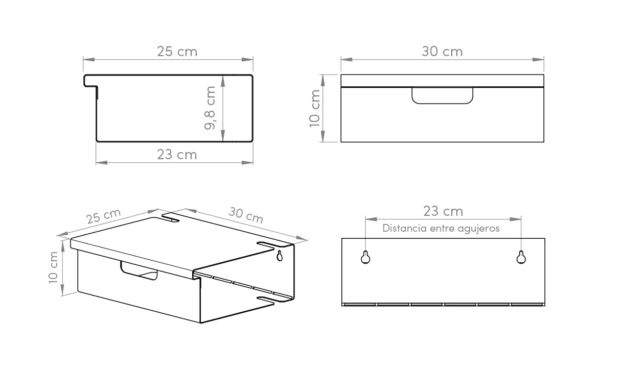 Medidas/Dimensiones/Perspectivas Mesa de Luz FLO Muett