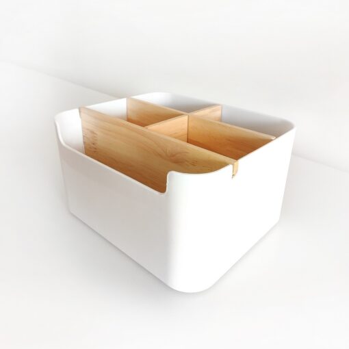 organizador de plastico y bambu contenedor de diseño con divisores original. Ordena tu cocina, escritorio baño. Muett
