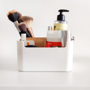 organizador de plastico y bambu contenedor de diseño con divisores original. Ordena tu cocina, escritorio baño. Muett