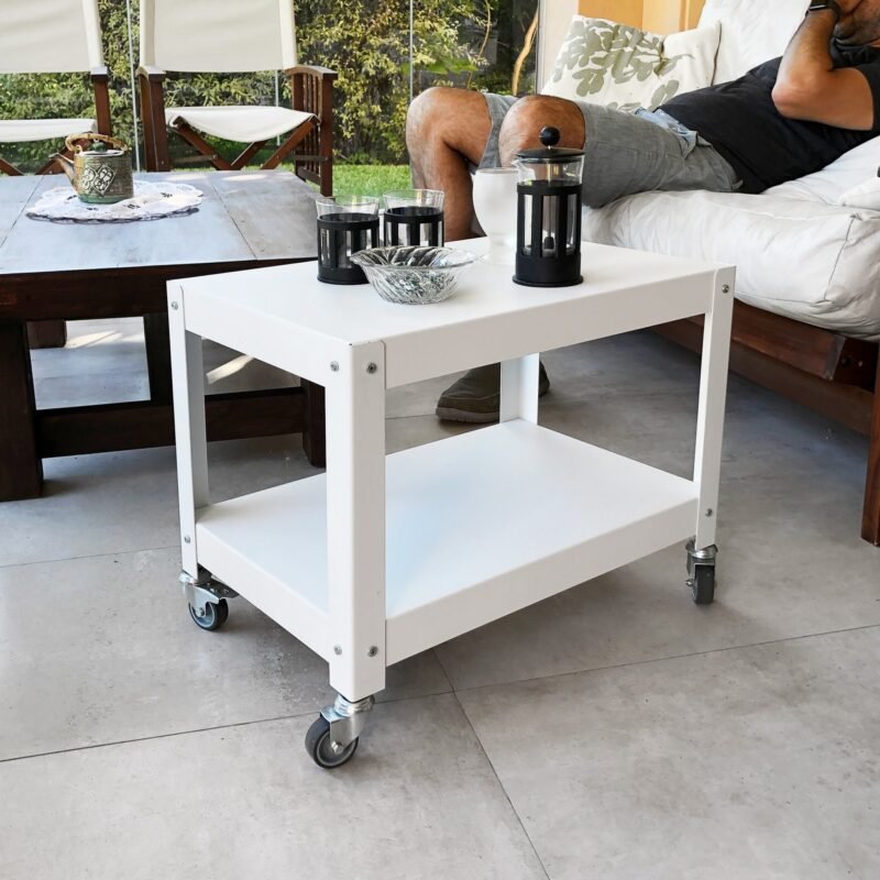 mesa auxiliar de arrime con ruedas mueble metalico de diseño Muett