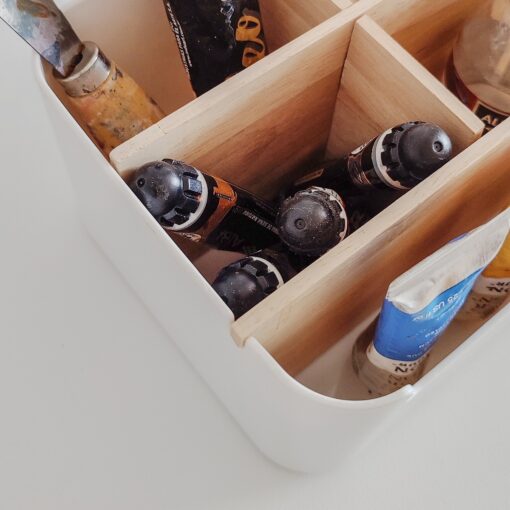 organizador de plastico y bambu contenedor de diseño con divisores original. Ordena tu cocina, escritorio baño. Muett