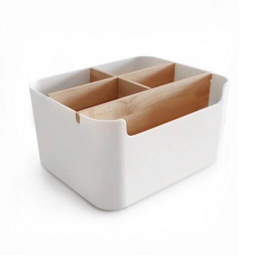 organizador de plastico y bambu contenedor de diseño con divisores original. Ordena tu cocina, escritorio baño. Muett