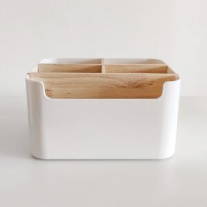 organizador de plastico y bambu contenedor de diseño con divisores original. Ordena tu cocina, escritorio baño. Muett
