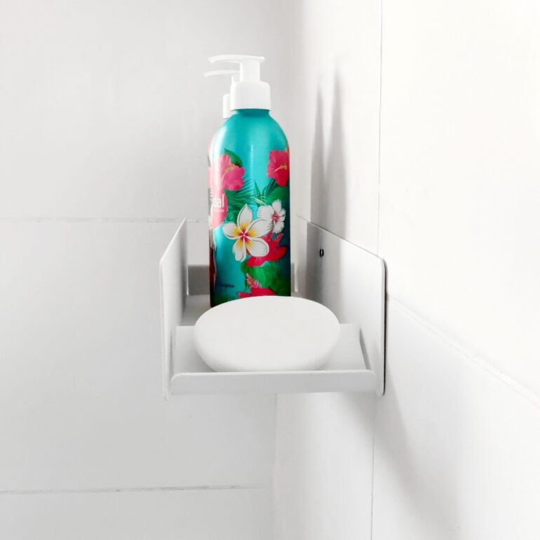 estante para ducha canasto soporte porta shampoo crema con jabonera organizador de baño diseño minimalista Muett