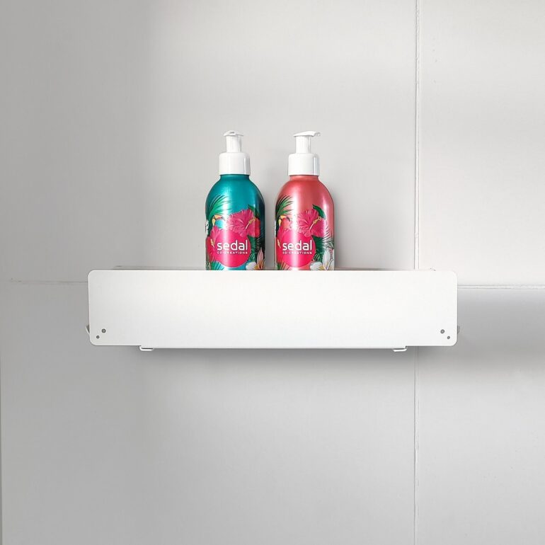 estante para ducha canasto soporte porta shampoo crema con jabonera organizador de baño diseño minimalista Muett