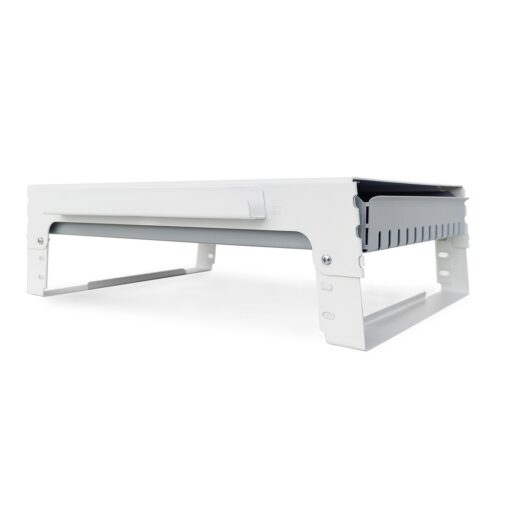 soporte regulable levanta monitor apoya pantalla organizador de escritorio con cajon diseño oficina acero muett