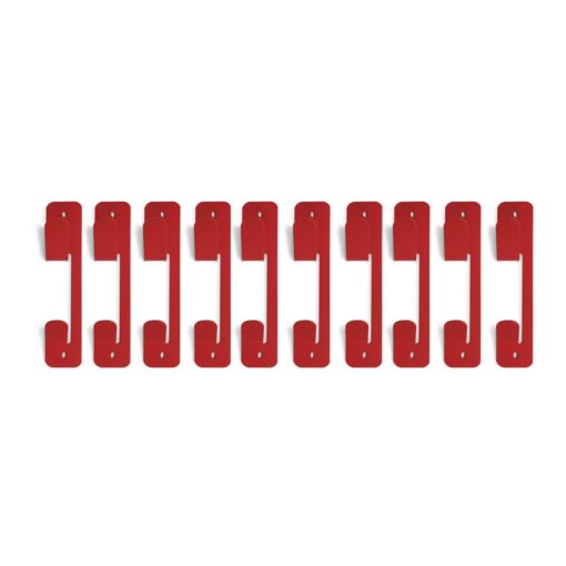 Pack x10 perchero de pared FUN de acero en color rojo sobre fondo color neutro, diseño minimalista y resistente Muett