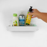 estante repisa organizador de shampoo crema con jaboneras de diseño en aluminio original Muett