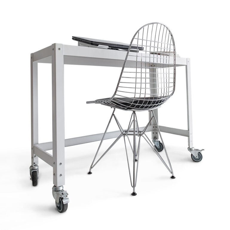escritorio blanco de acero compacto con ruedas mesa auxiliar diseño original Muett