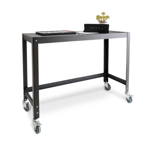 escritorio de acero metalico negro con ruedas diseño minimalista muett