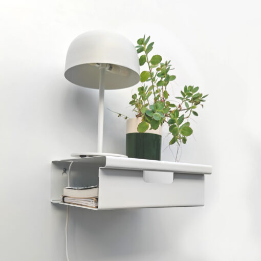 repisa estante mesa de luz flotante diseño minimalista moderno mesa de noche par dormitorio mueble de chapa de acero Muett