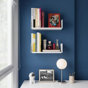 estantes de acero de diseño para libros en living y oficina