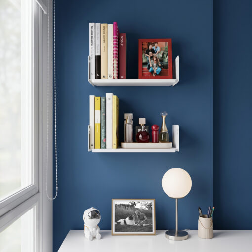 estantes de acero de diseño para libros en living y oficina