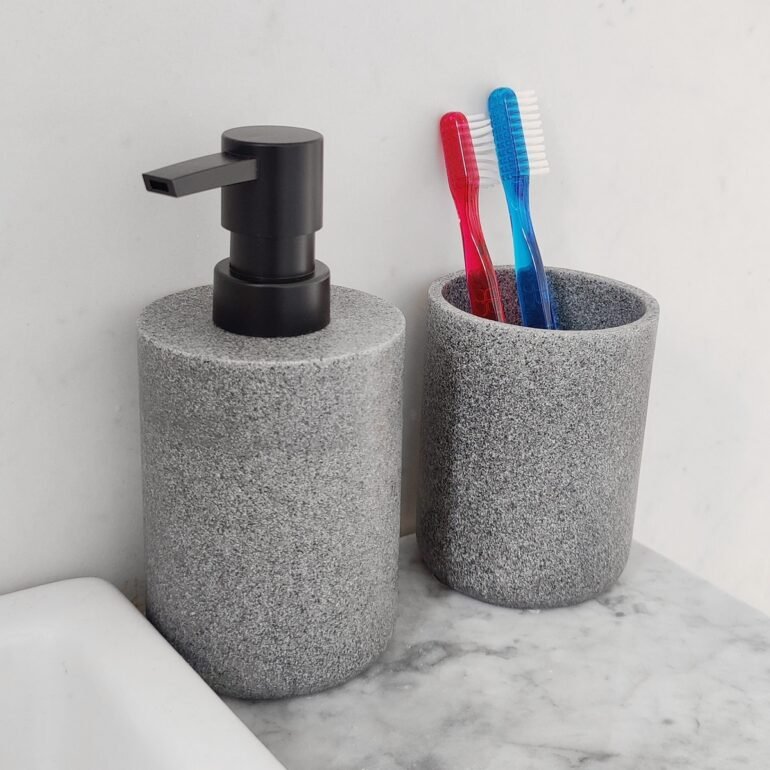 set dispenser y vaso accesorio para baño diseño muett jabonera porta cepillos modero minimalist deco