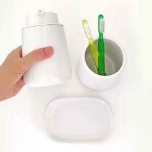 set de baño dispenser vaso y jabonera accesorios diseño para baño originales muett