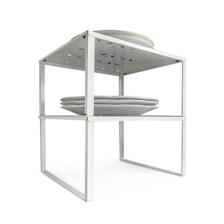 Pack x2 Estante UP de chapa de acero plegada, organizador de alacena, vajillero, color blanco, diseño minimalista y resistente – Muett