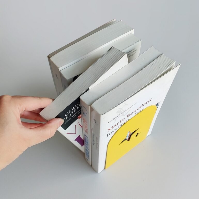 sujetalibros apoya libros soporte biblioteca organizador tope diseño original minimalista muett