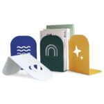 Set Sujeta Libros COSMOS de chapa con libros Muett diseño minimalista moderno blanco verde azul amarillo