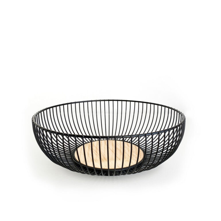 frutera contenedor deco organizador alambre metalico con madera diseño original regalo centro de mesa diseño Muett