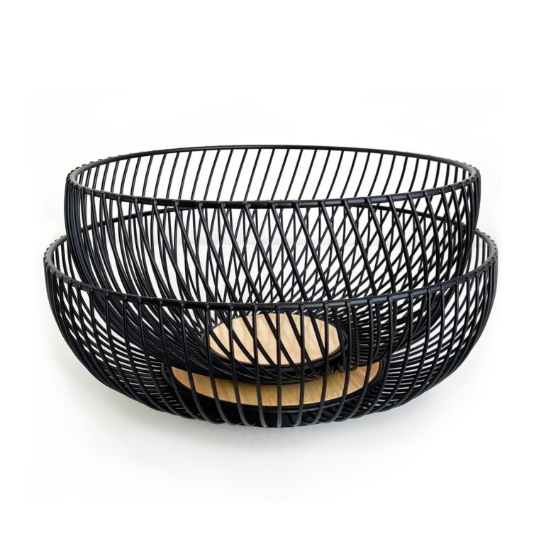 frutera contenedor deco organizador alambre metalico con madera diseño original regalo centro de mesa diseño Muett