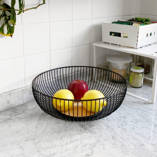 frutera contenedor deco organizador alambre metalico con madera diseño original regalo centro de mesa diseño Muett