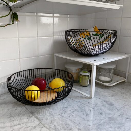 frutera contenedor deco organizador alambre metalico con madera diseño original regalo centro de mesa diseño Muett