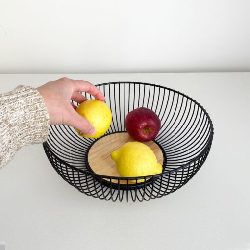 frutera contenedor deco organizador alambre metalico con madera diseño original regalo centro de mesa diseño Muett