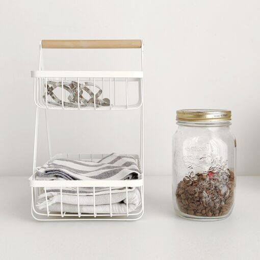 canasto metalico doble organizador alambre y madera estante contenedor diseño original Muett