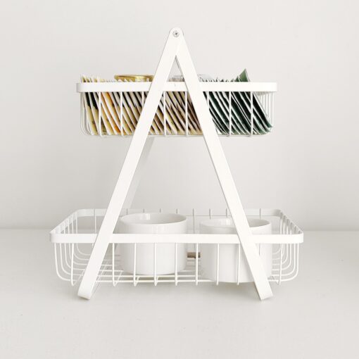 canasto metalico doble organizador alambre y madera estante contenedor diseño original Muett