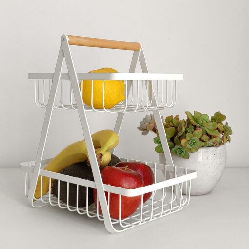 canasto metalico doble organizador alambre y madera estante contenedor diseño original Muett
