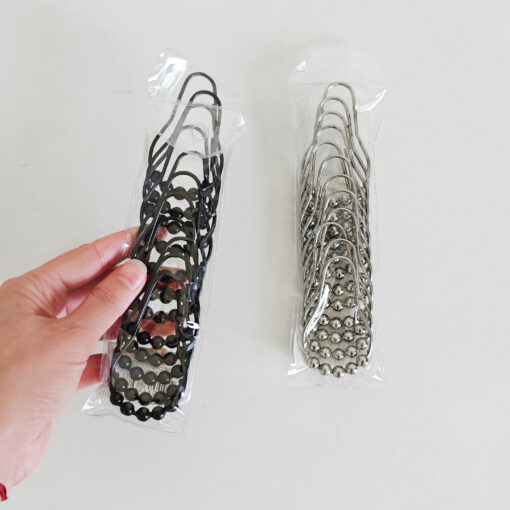 ganchos anillos para cortina de baño con bolitas rodamientos deslizantes de barral. diseño Muett
