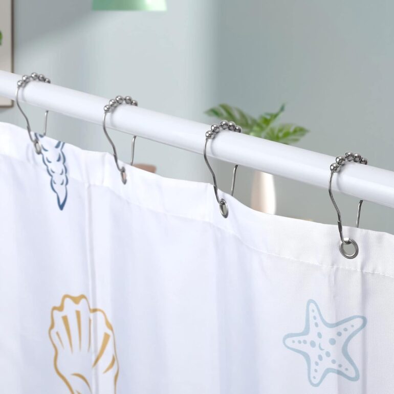 ganchos anillos para cortina de baño con bolitas rodamientos deslizantes de barral. diseño Muett