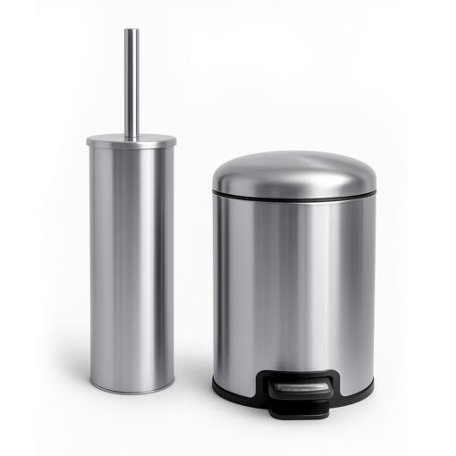 tacho cesto para baño con escobilla o cepillo de inodoro moderno fabricado en acero inoxidable diseño original muett