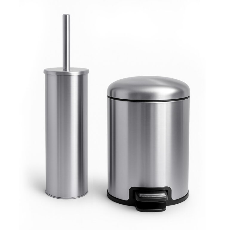 tacho cesto para baño con escobilla o cepillo de inodoro moderno fabricado en acero inoxidable diseño original muett