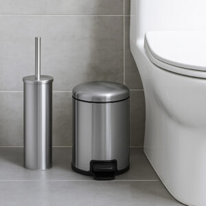 tacho cesto para baño con escobilla o cepillo de inodoro moderno fabricado en acero inoxidable diseño original muett
