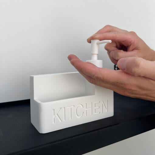 Organizador de cocina blanco con porta esponja y dispensador de jabón líquido con relieve KITCHEN