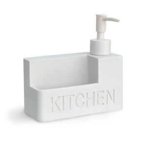 Organizador de cocina blanco con porta esponja y dispensador de jabón líquido con relieve KITCHEN