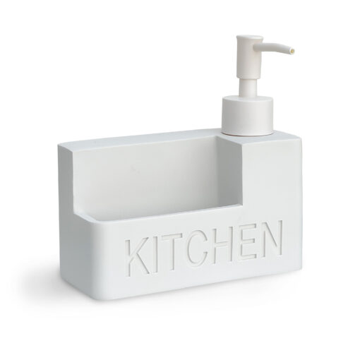 Organizador de cocina blanco con porta esponja y dispensador de jabón líquido con relieve KITCHEN