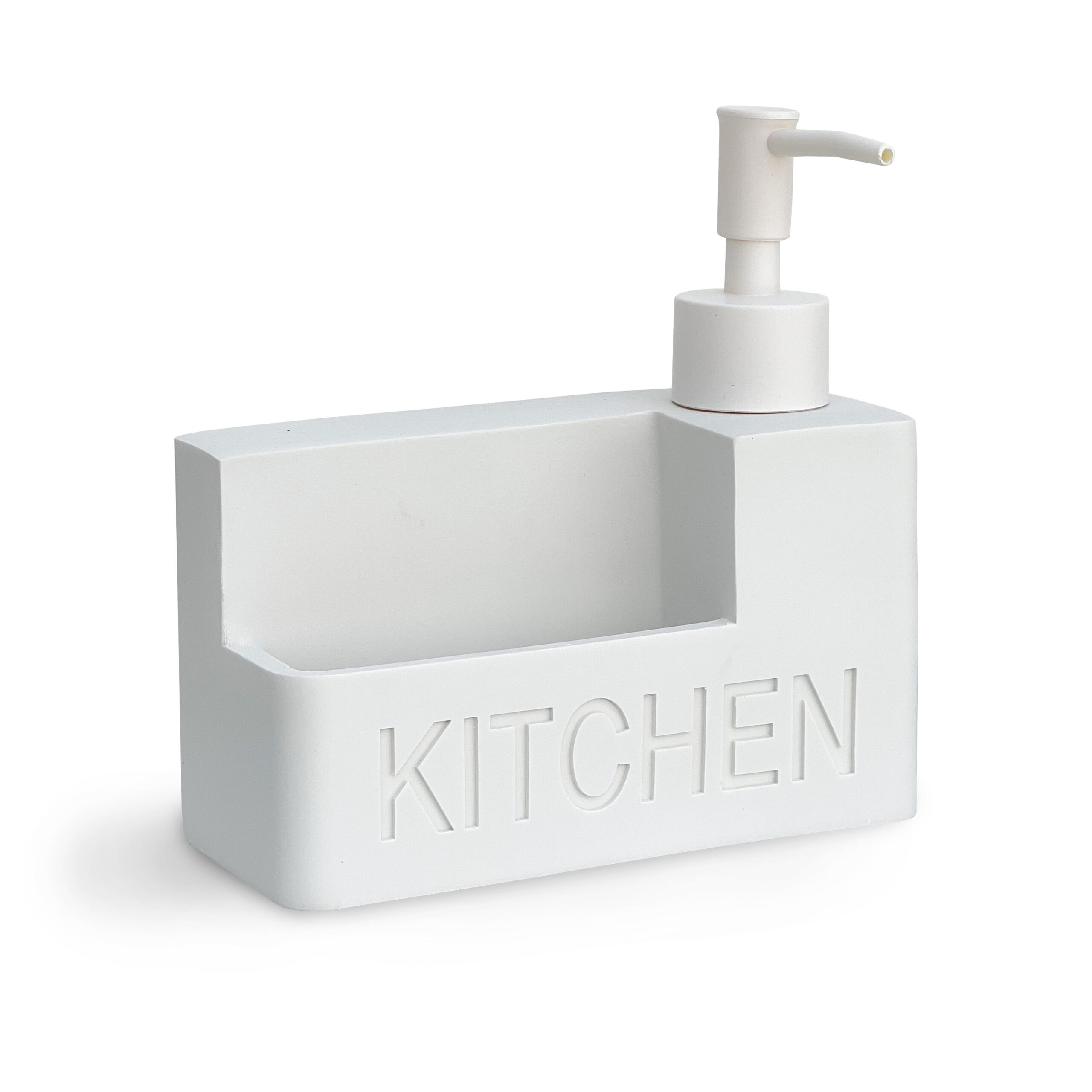bondo blanco sin fondo web Organizador de cocina blanco con porta esponja y dispensador de jabón líquido con relieve KITCHEN