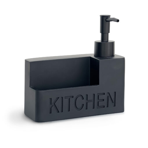 Organizador de cocina negro con porta esponja y dispensador de jabón líquido con relieve KITCHEN