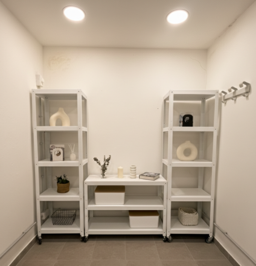 Set de muebles para espacio de TV Alto: Estanterías y Mesa Wally Larga